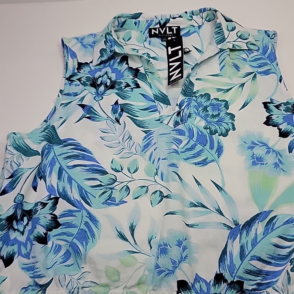 NVLT NWT TROPICAL FLORAL SLEEVELESS LINEN BLEND TOP SZ LARGE - Picture 3 of 13